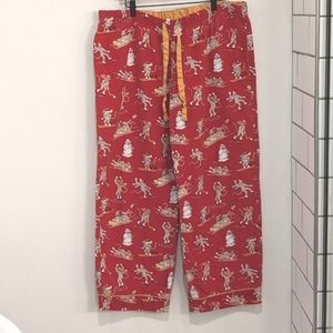 Nick & Nora Sock Monkey Skiing Sleeding Winter Flannel Pajama Pants Only